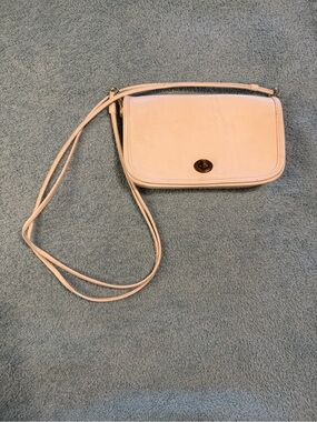 Vintage Coach White Dinky Double Strap Leather Flap Turnlock Shoulder Purse 0760